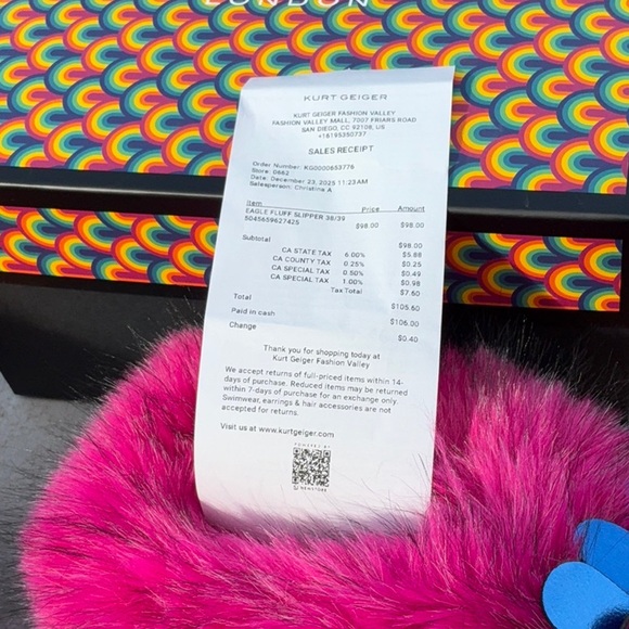 Kurt Geiger Eagle Fluff Slippers New In Box Size 8-9 - Picture 11 of 12